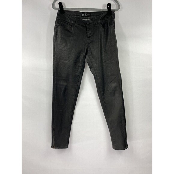 Zara Basic Coated Jeans Black Size 6 Skinny Leg Mid Rise Ankle Zippers Jeggings - Picture 16 of 16